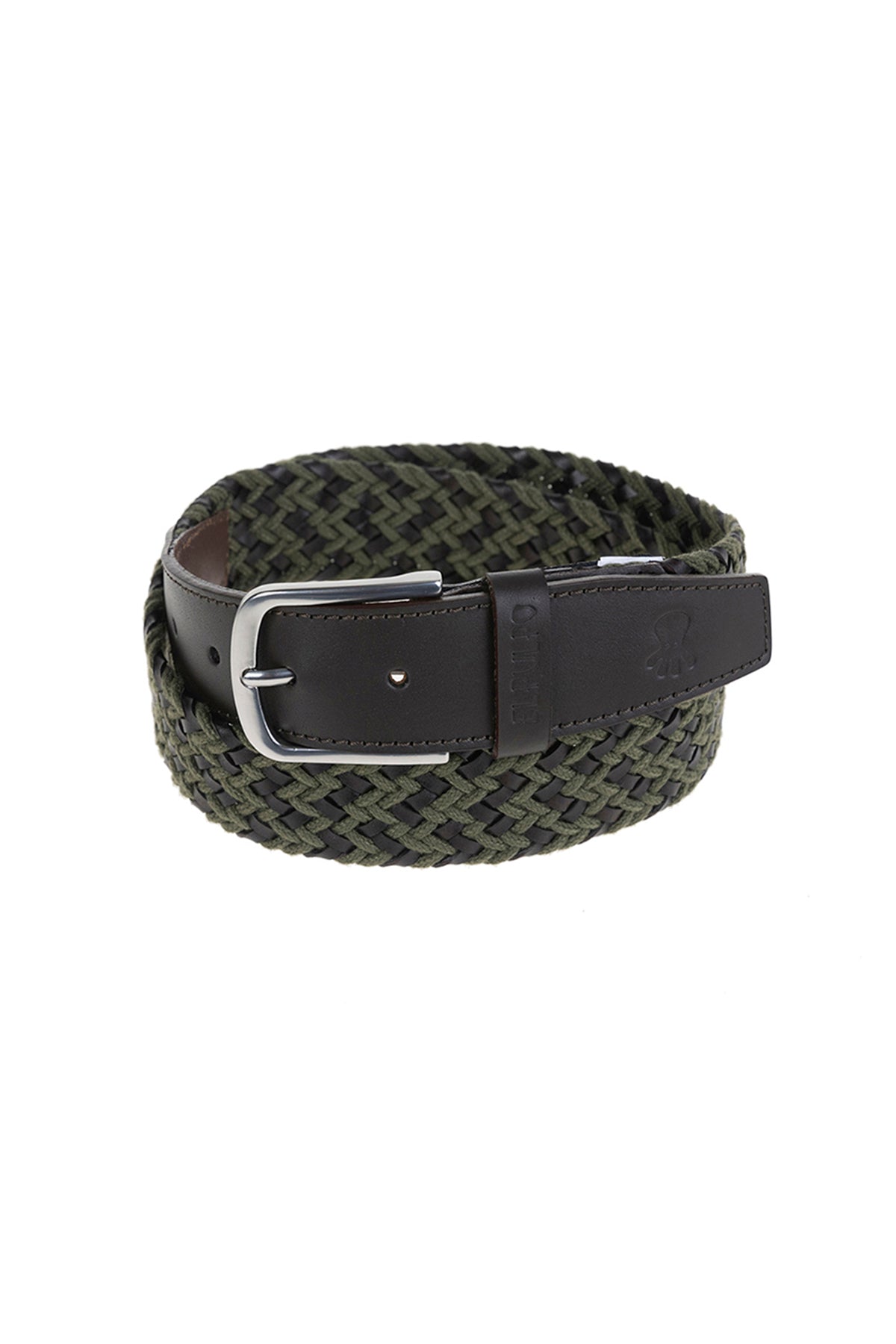 CINTURÓN TRENZADO COMBINADO PIEL VERDE MILITAR