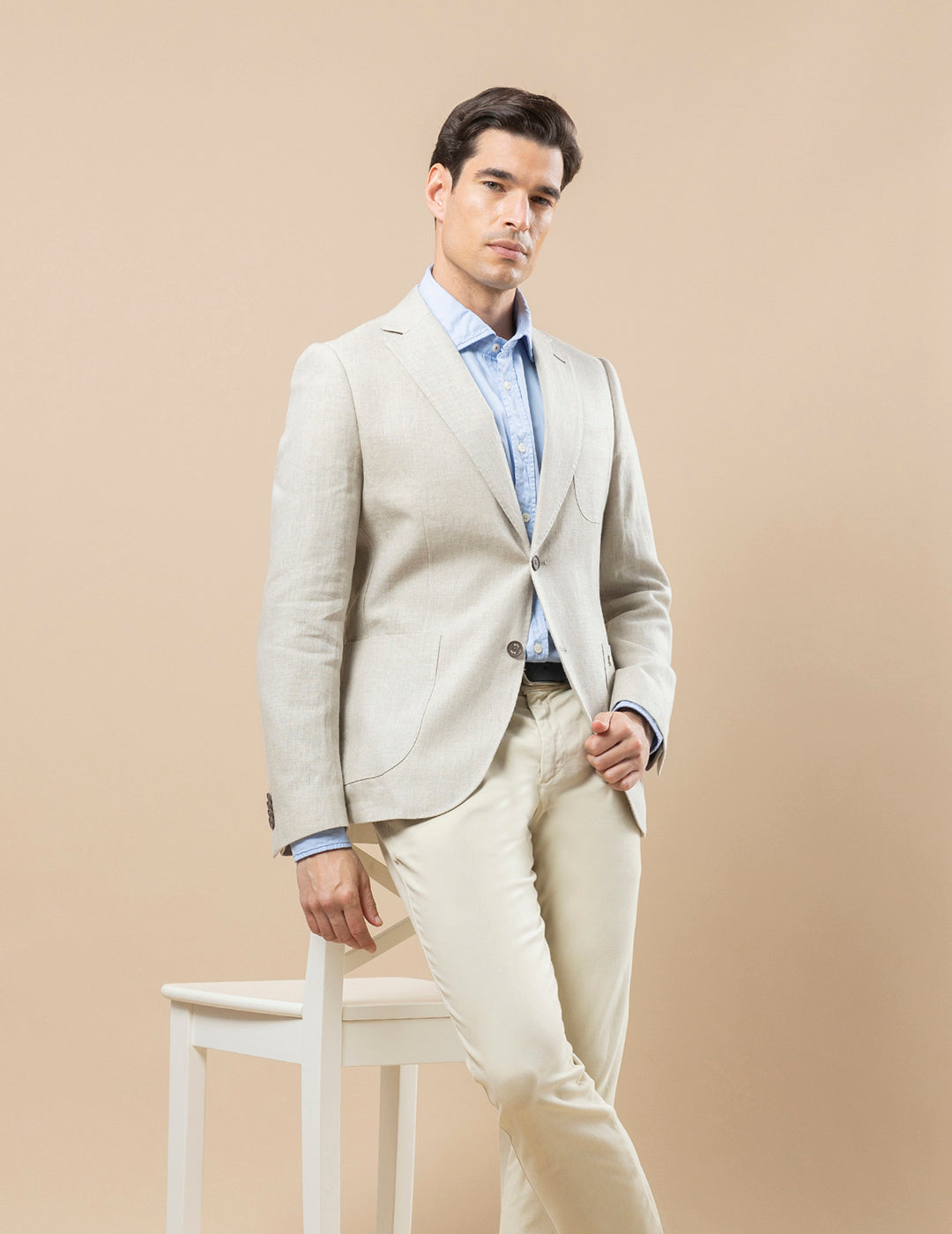 CAMEL LINEN SUIT BLAZER WITH THREE POCKETS