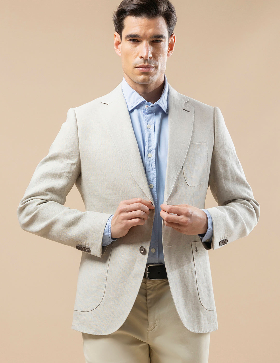 CAMEL LINEN SUIT BLAZER WITH THREE POCKETS