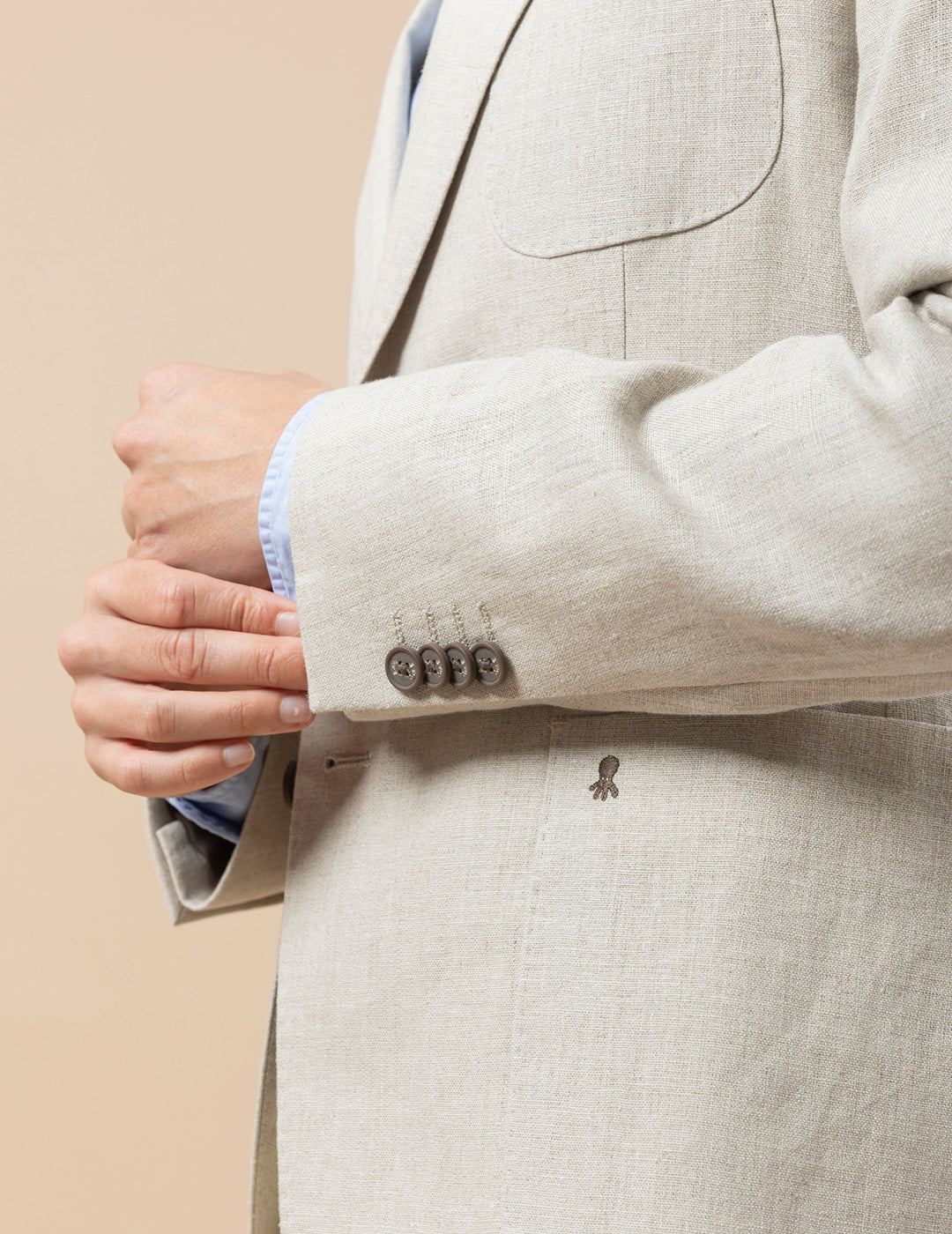 CAMEL LINEN SUIT BLAZER WITH THREE POCKETS