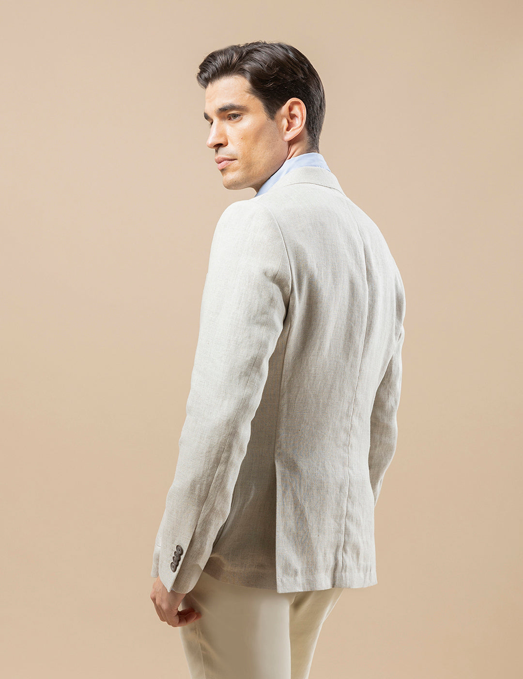 CAMEL LINEN SUIT BLAZER WITH THREE POCKETS