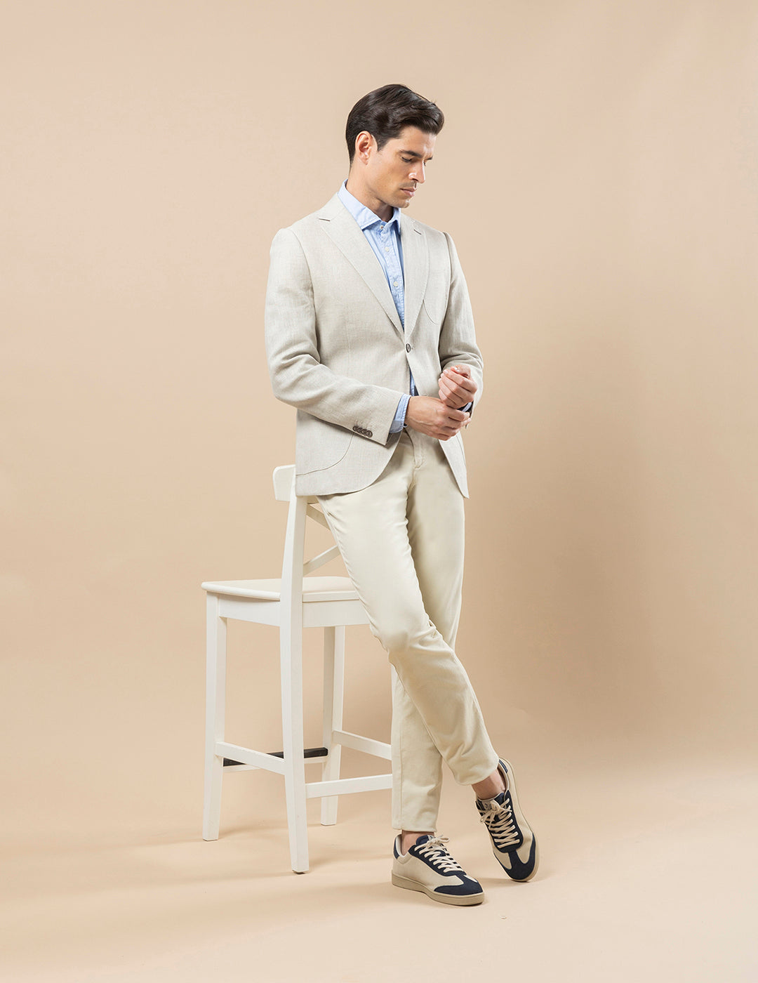 CAMEL LINEN SUIT BLAZER WITH THREE POCKETS