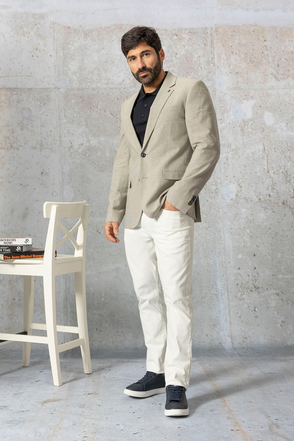 BLAZER DENTE DE PODRE COM LINHO BEGE