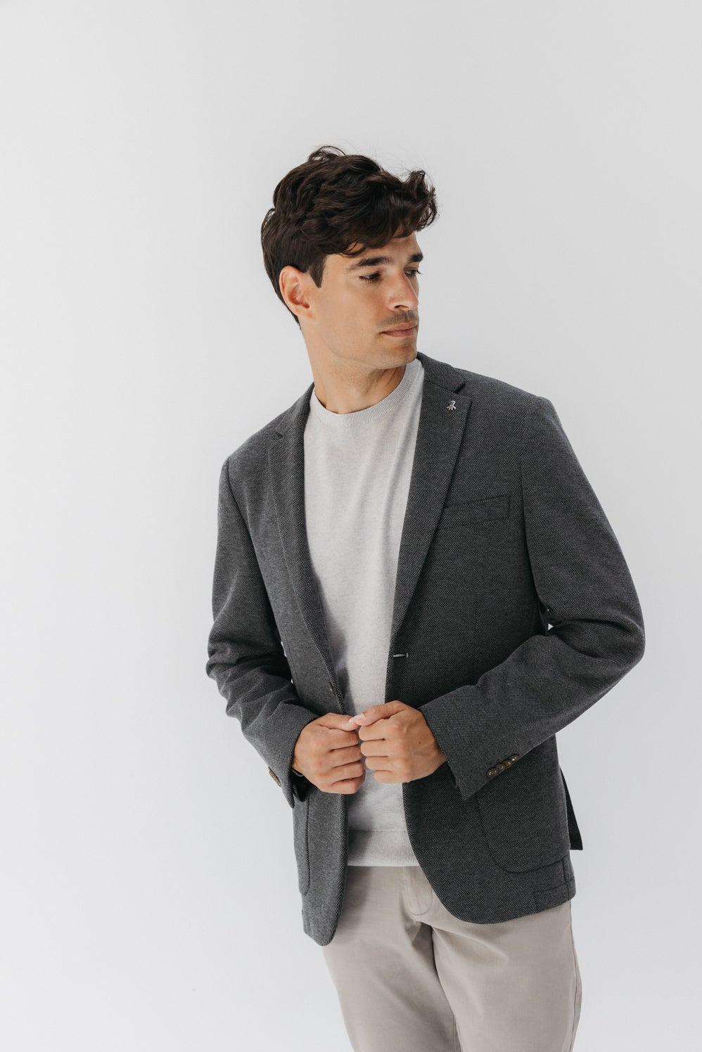 BLAZER DE MALHA JERSEY CINZA MÉDIO