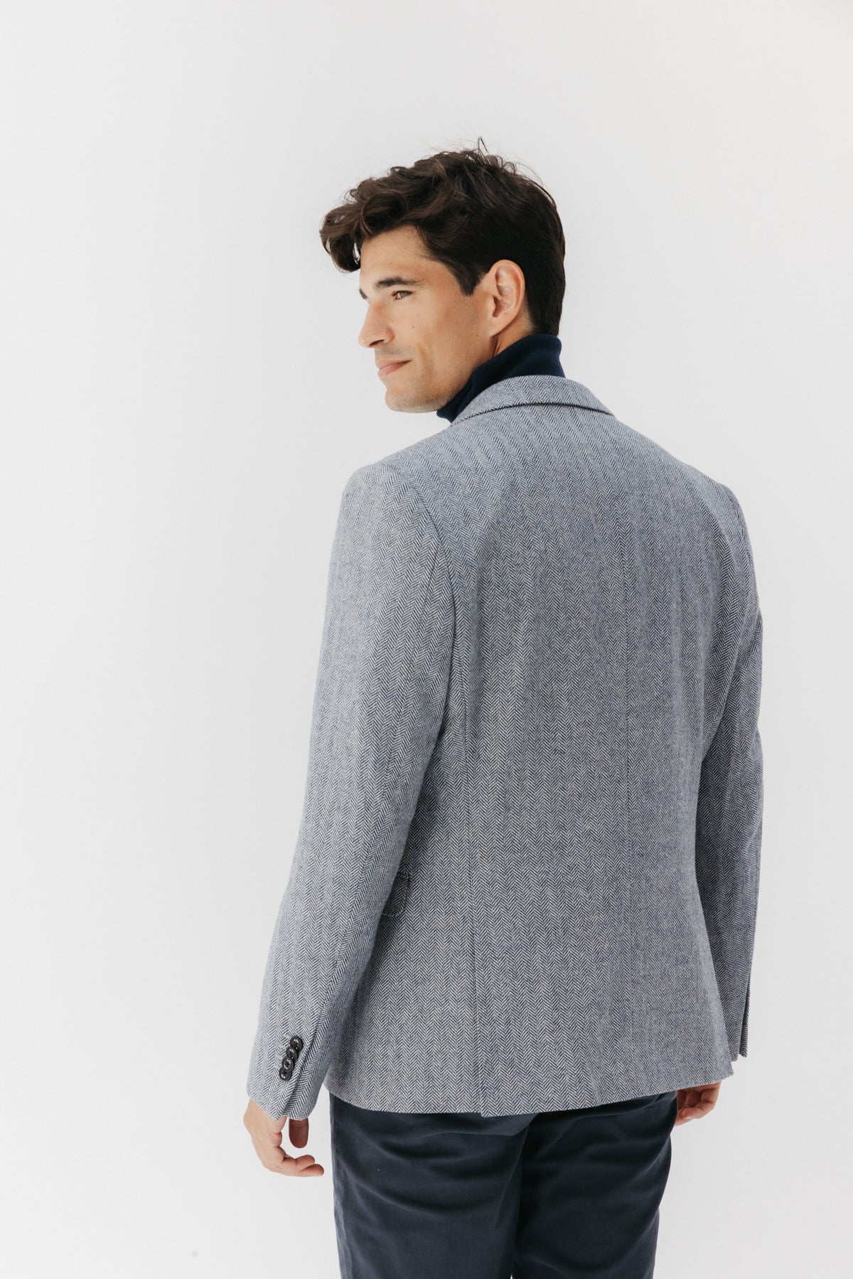 Blazer espinha de peixe com lã azul