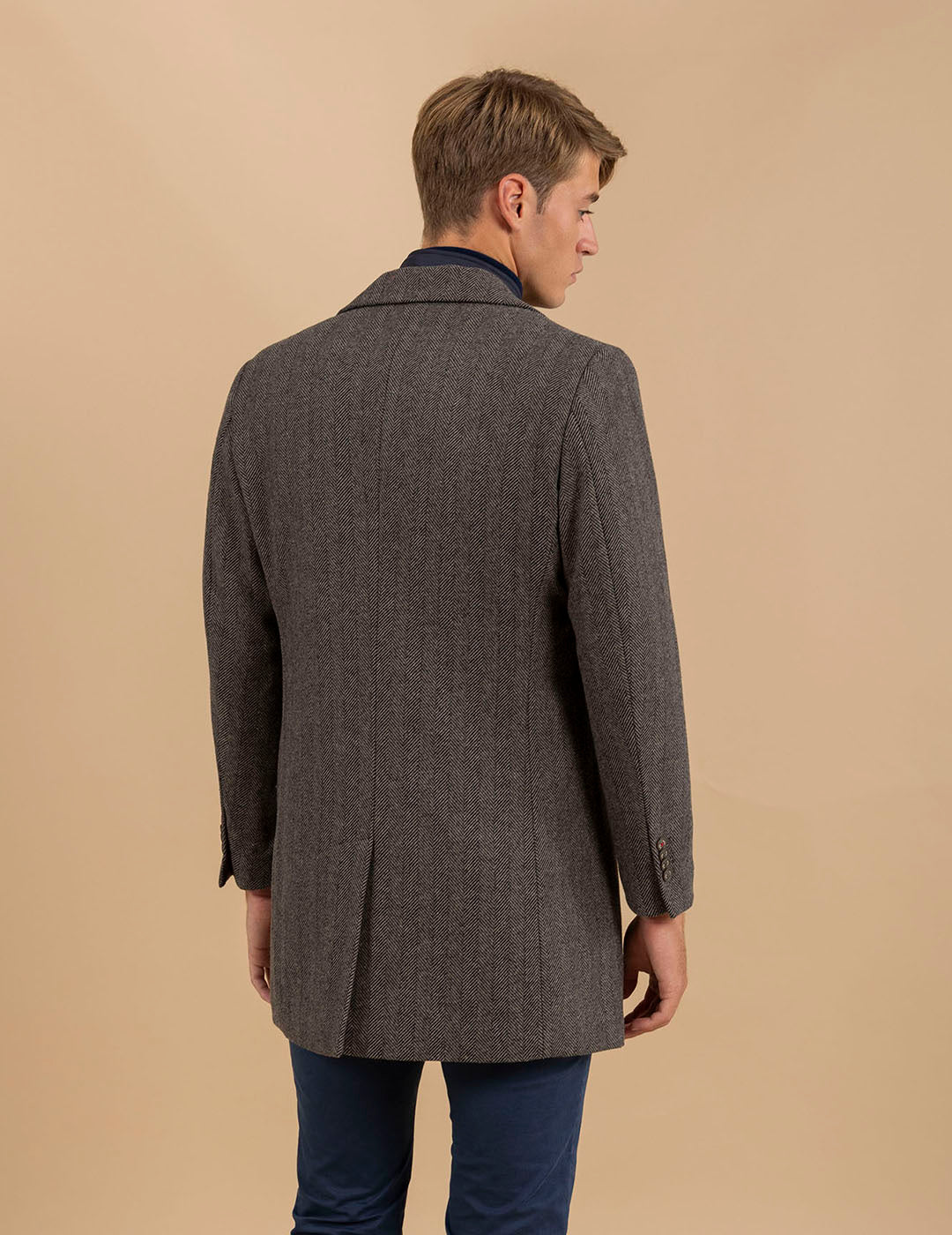 HERRINGBONE COAT WITH REMOVABLE BIB TAN