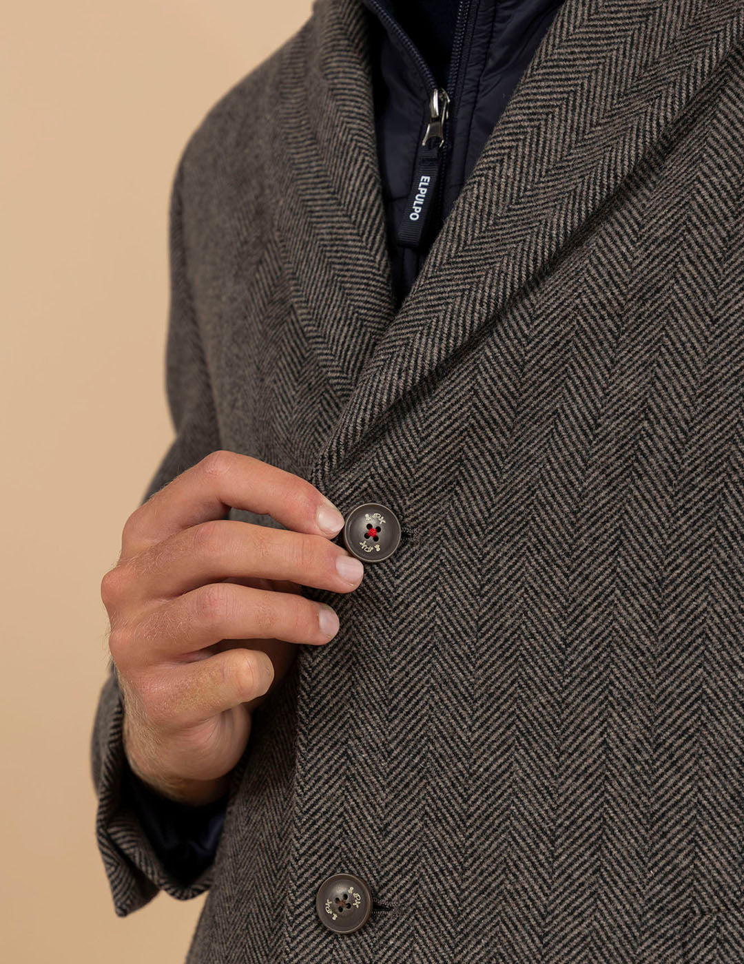 HERRINGBONE COAT WITH REMOVABLE BIB TAN