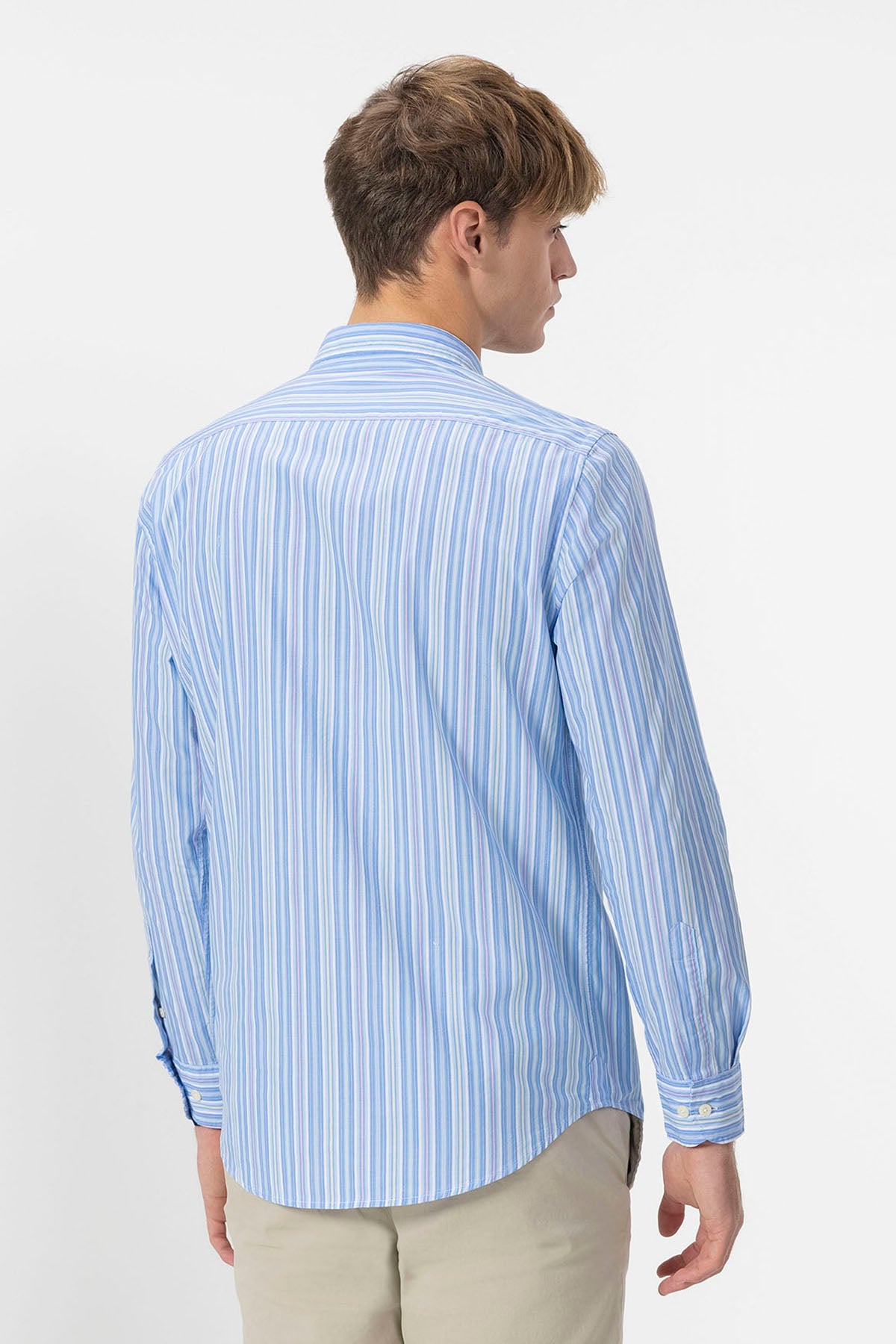 BUTTON COLLAR SHIRT POPLIN STRIPED BLUE MULTICOLOR