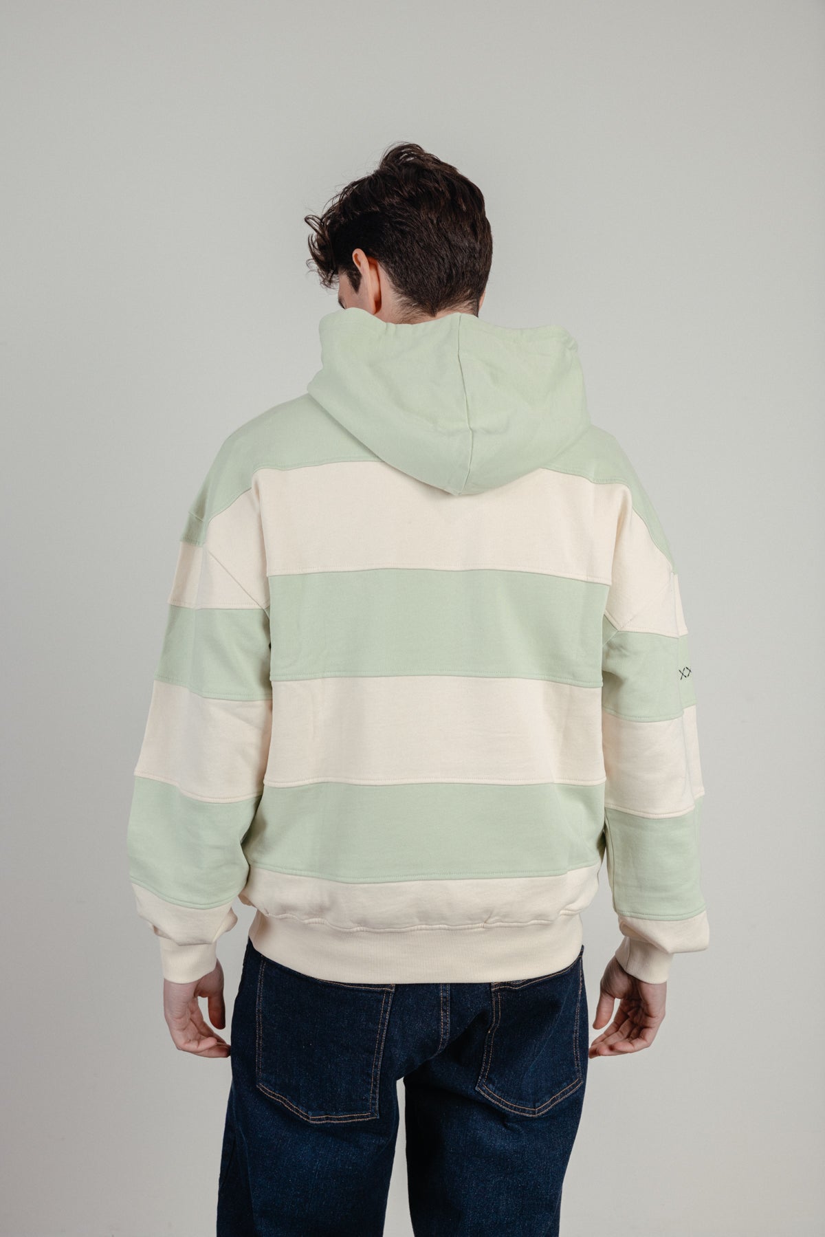 Sudadera capucha unisex de rayas corazón verde menta