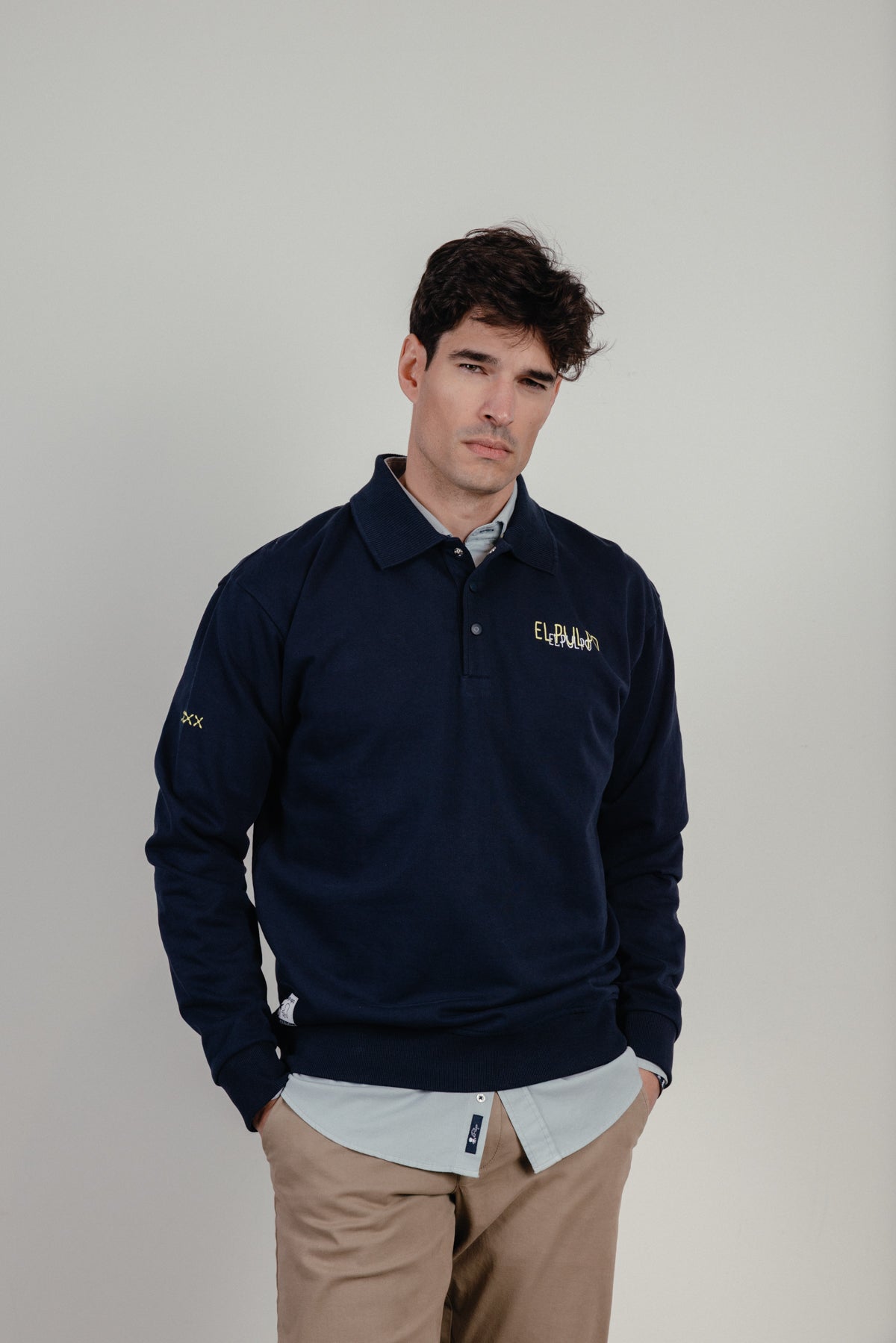 Sudadera unisex cuello rugby heavy cotton azul marino