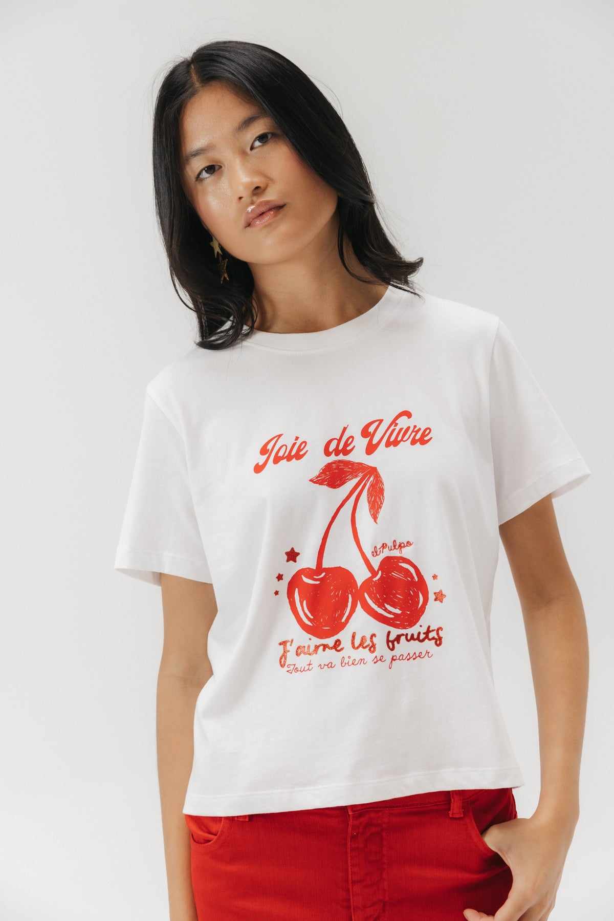 CAMISETA TEEN ESTAMPADO CEREZAS BLANCO PURO