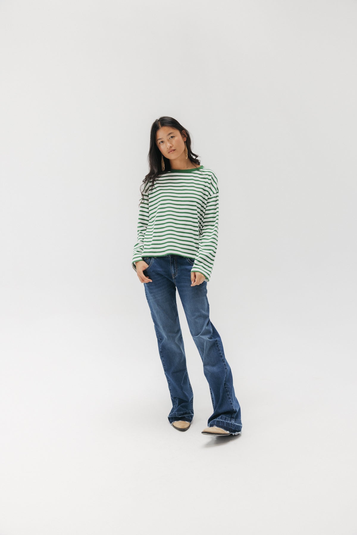 CAMISETA MANGA LARGA TEEN RAYAS ETIQUETA VERDE