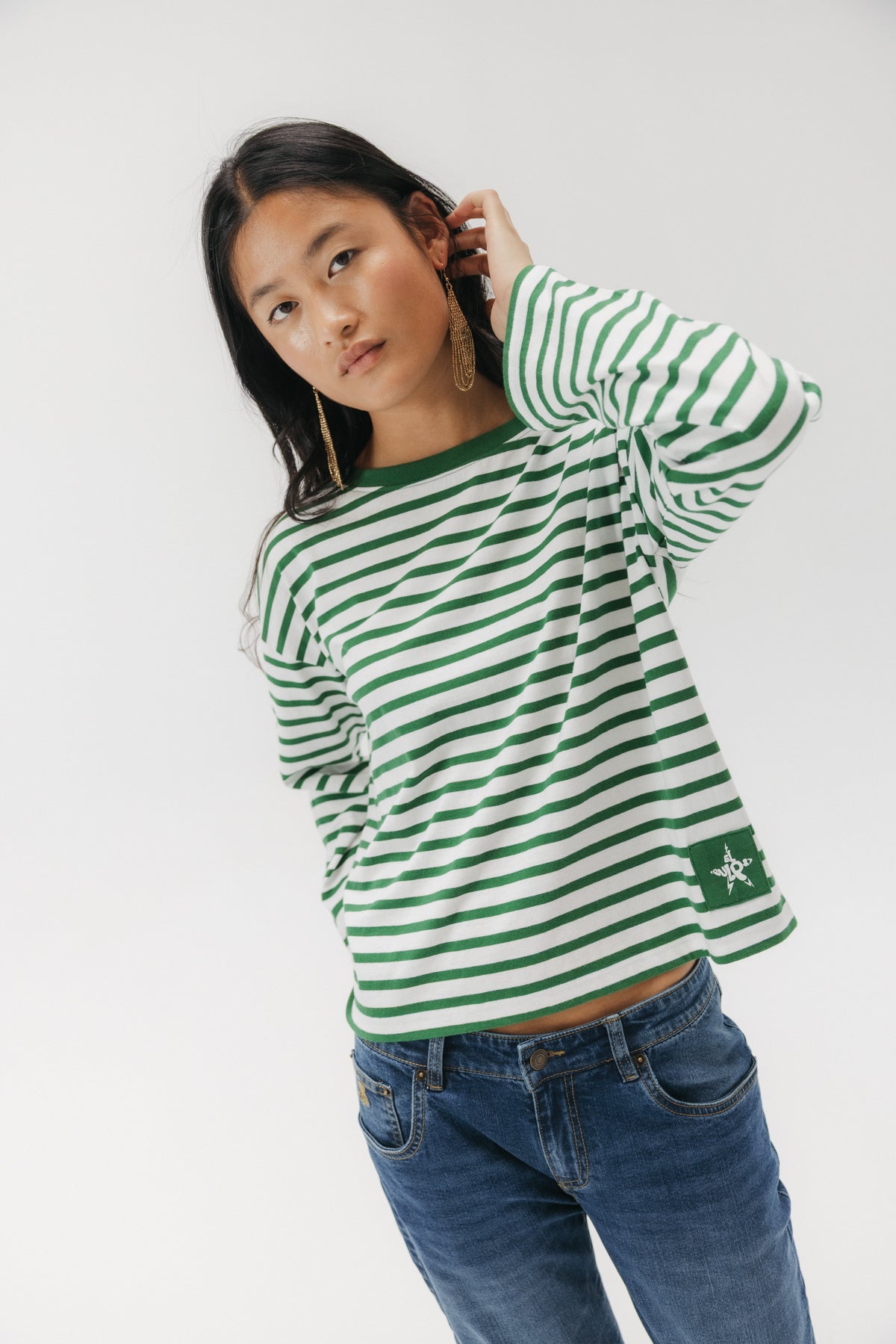 CAMISETA MANGA LARGA TEEN RAYAS ETIQUETA VERDE