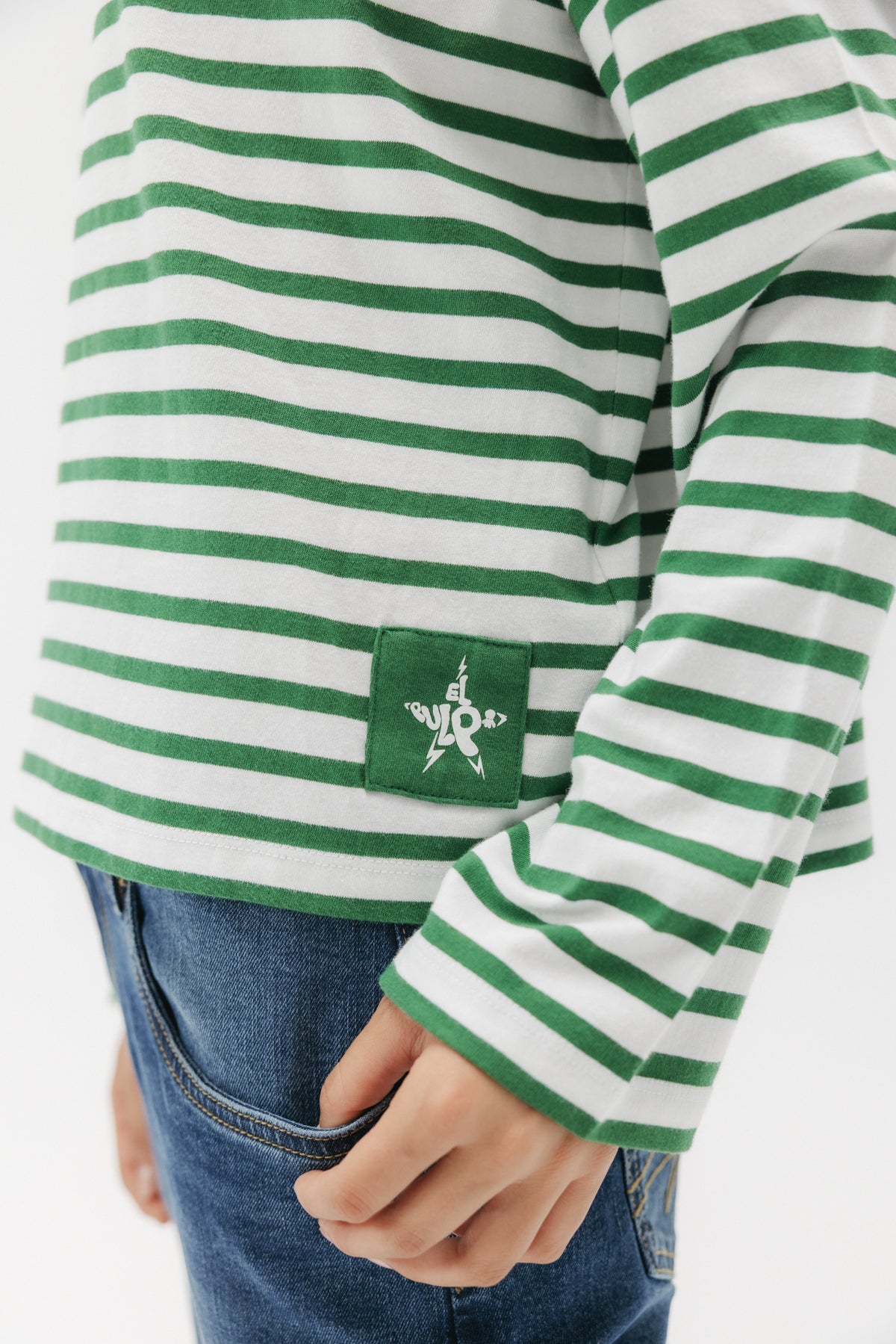 CAMISETA MANGA LARGA TEEN RAYAS ETIQUETA VERDE