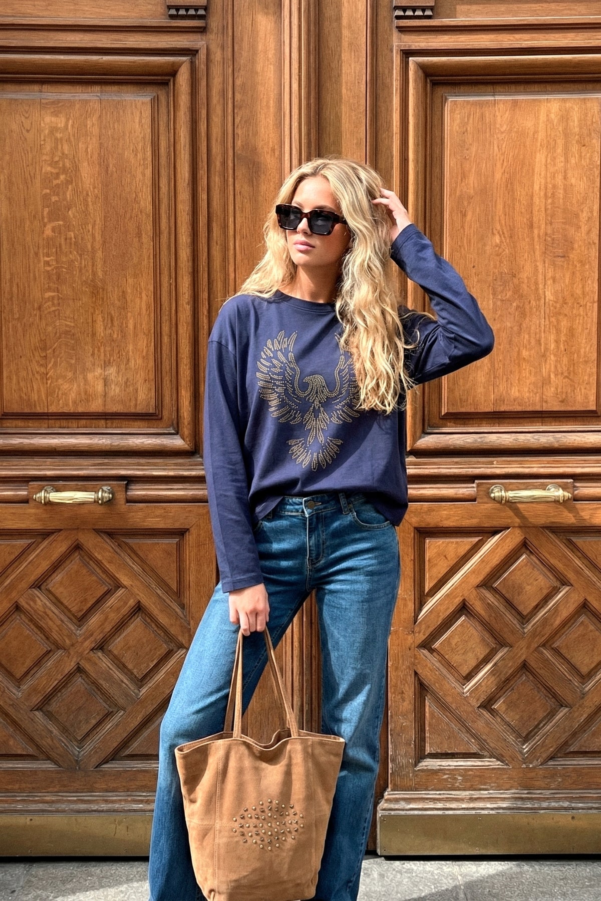 Camiseta teen manga larga águila azul marino delavé