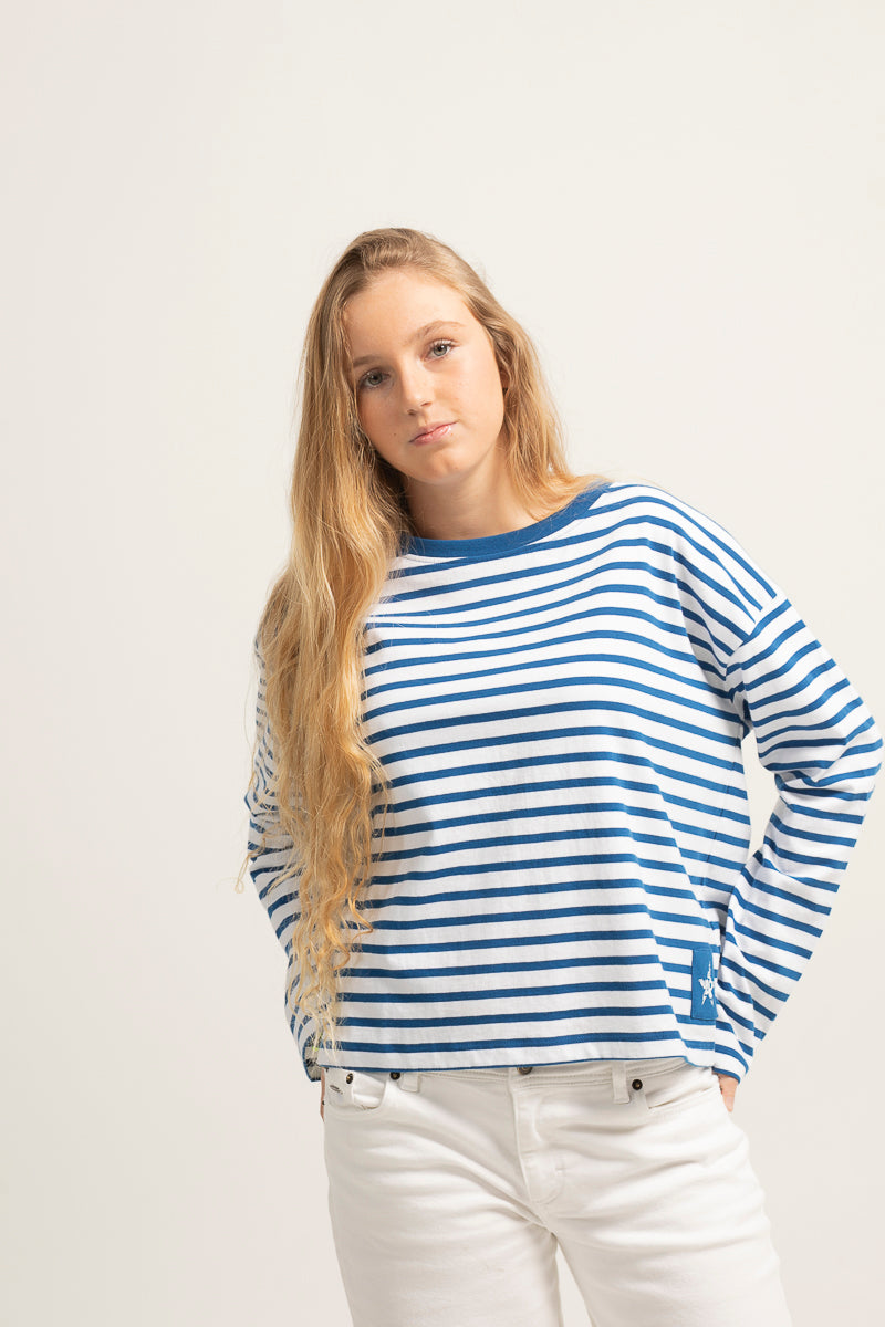 Camiseta teen manga larga rayas azul