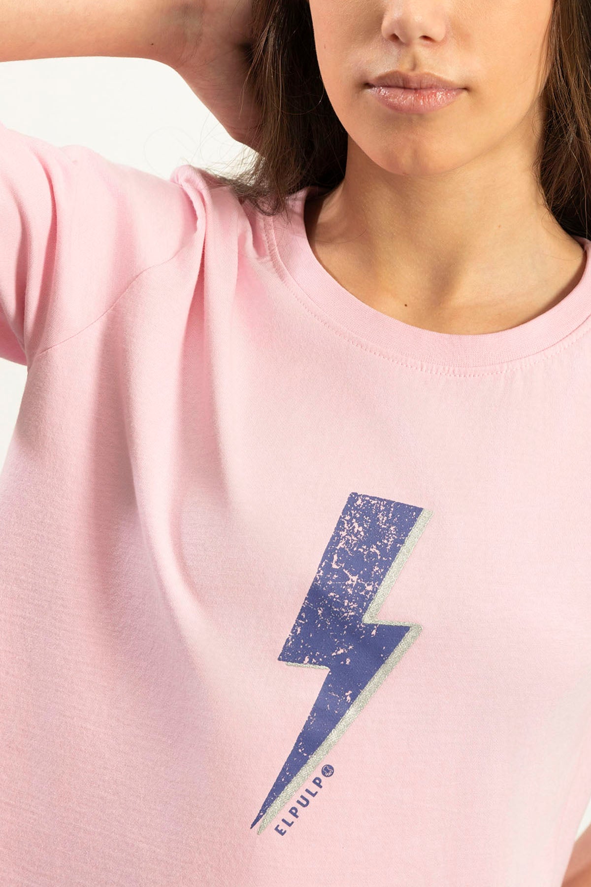 T-SHIRT ADOLESCENTE ROSA CLARO COM LAVAGEM RELÂMPAGO