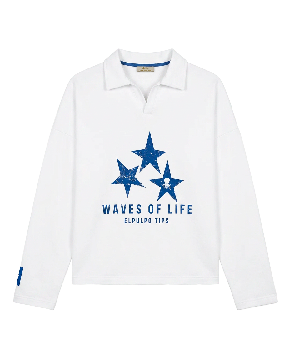 Polo teen manga larga estampado estrellas blanco puro