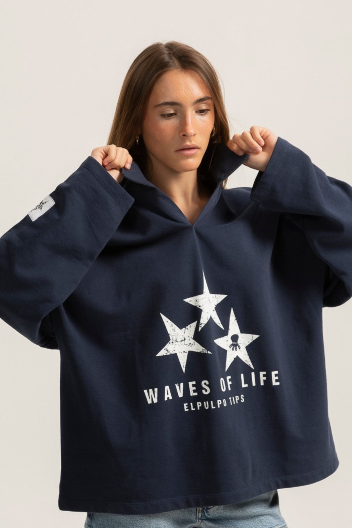 Polo teen manga larga estampado estrellas azul marino