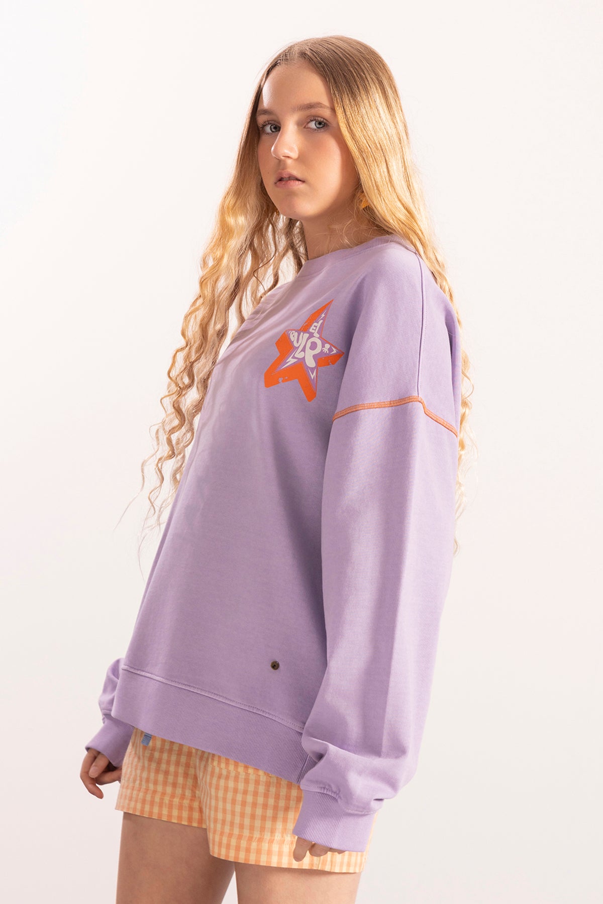 TEEN WASHED SWEATSHIRT CONTRAST STAR LILAC