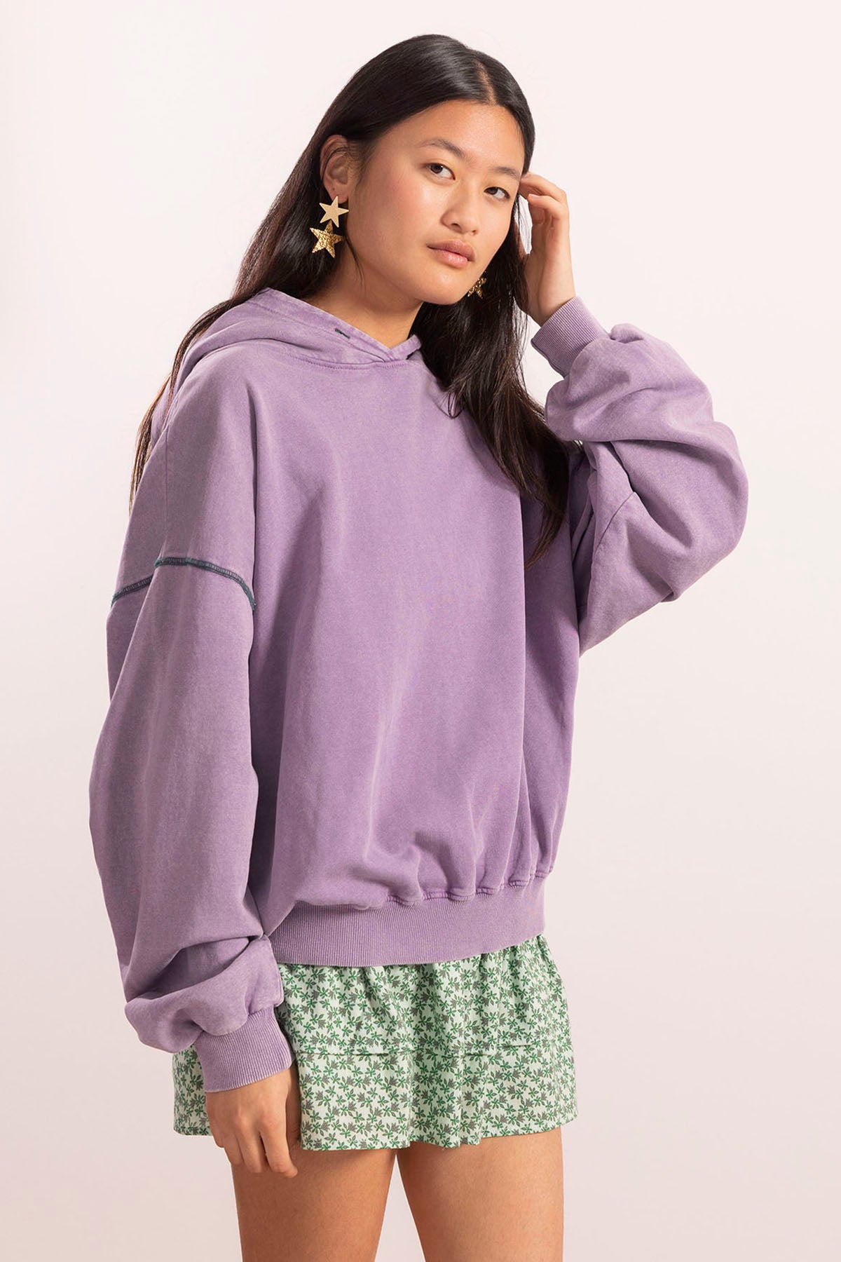 SWEATSHIRT COM CAPUZ DE ESTRELA ADOLESCENTES ROXO