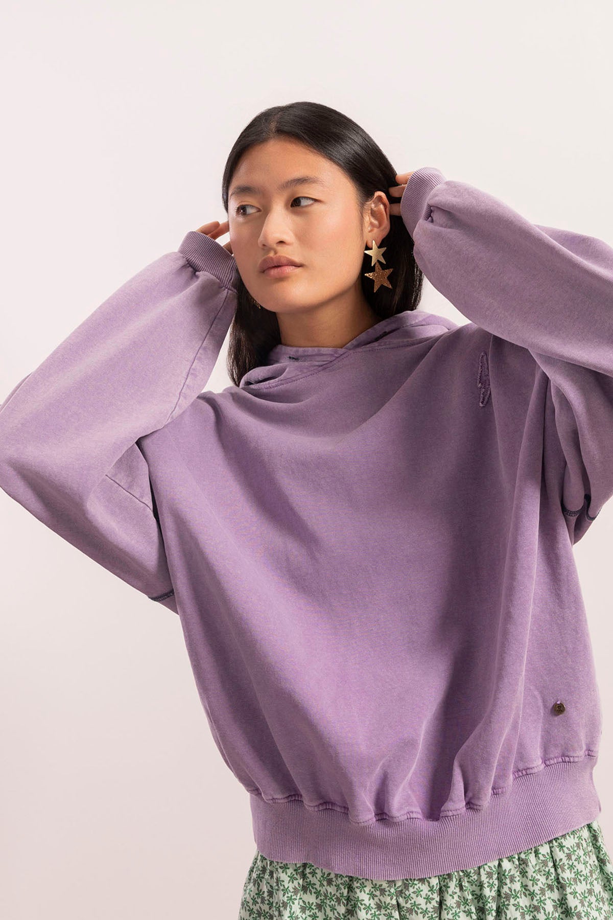 SWEATSHIRT COM CAPUZ DE ESTRELA ADOLESCENTES ROXO