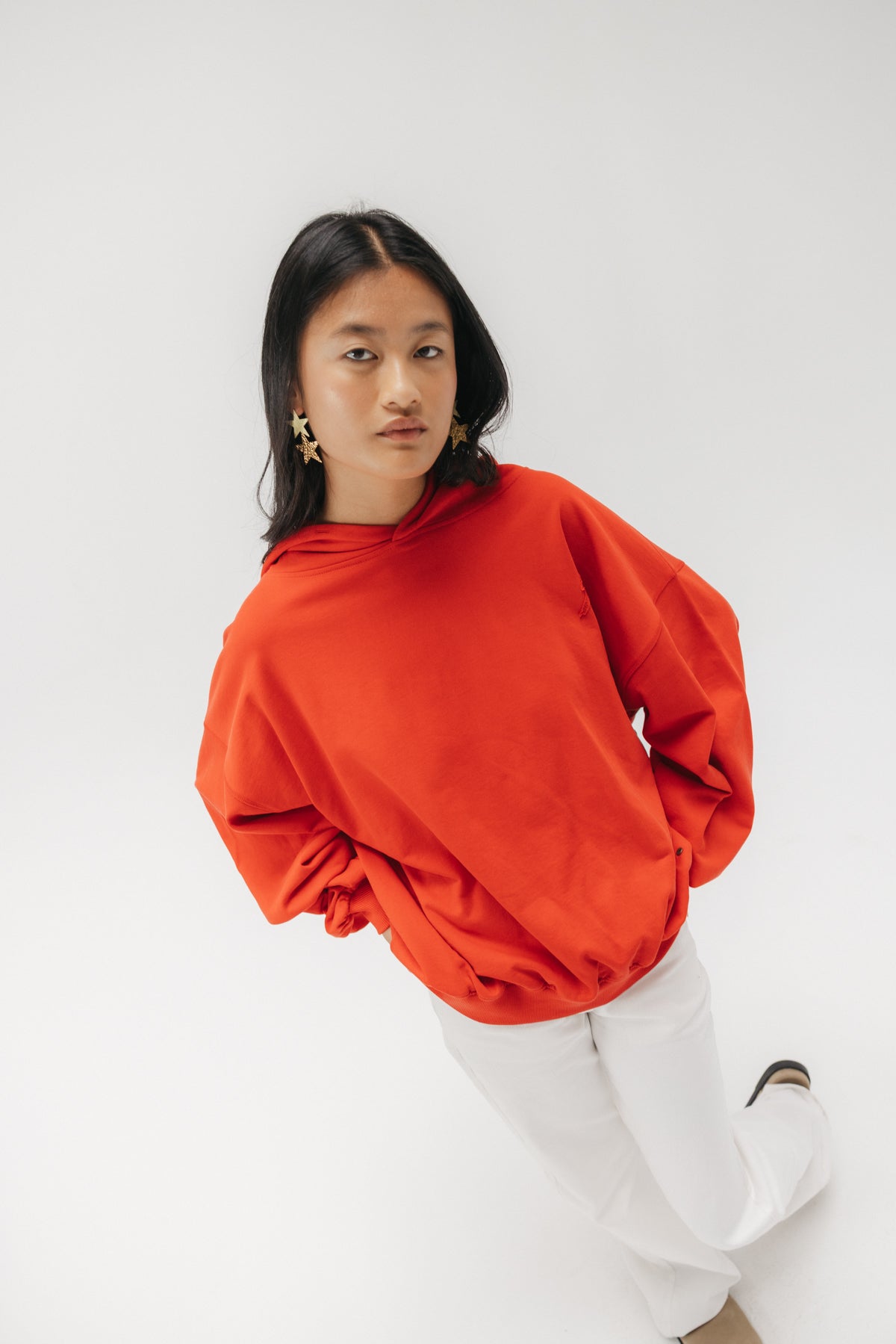 SUDADERA CAPUCHA TEEN ESTRELLA DESHILACHADA CEREZA