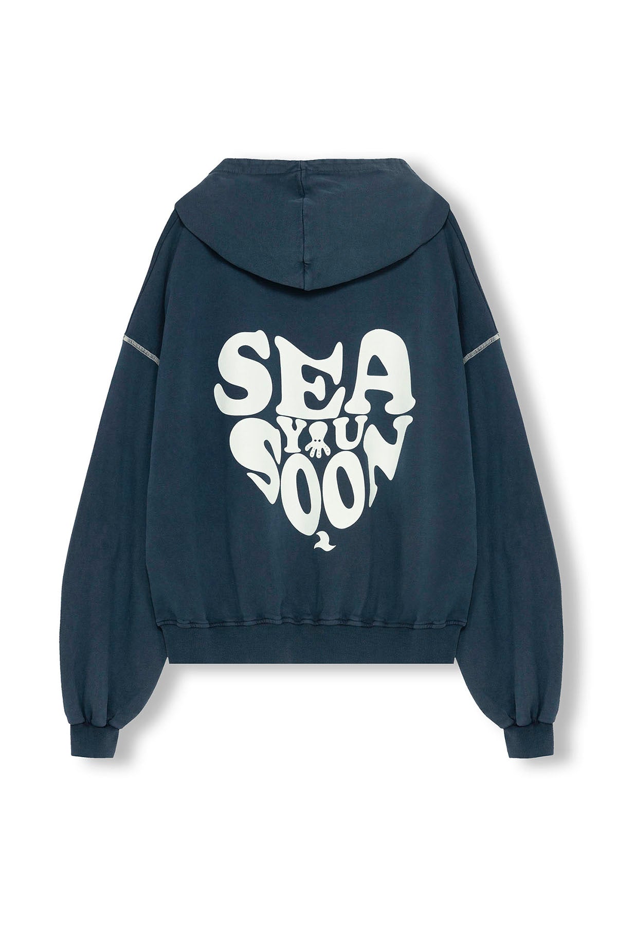 SUDADERA TEEN CON CAPUCHA LAVADA SEA YOU SOON AZUL MARINO DELAVÉ