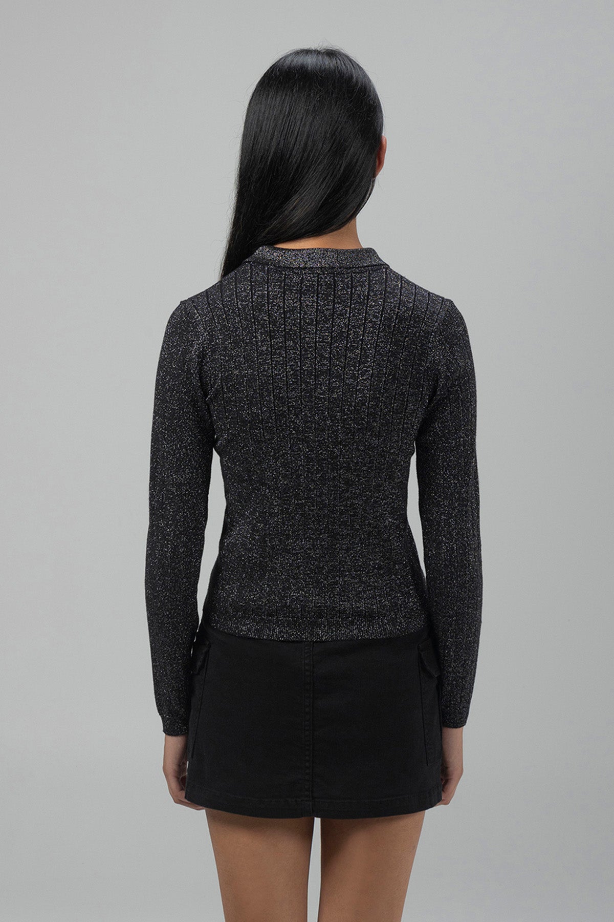 CHAQUETA PUNTO TEEN CUELLO CAMISERO LUREX NEGRO