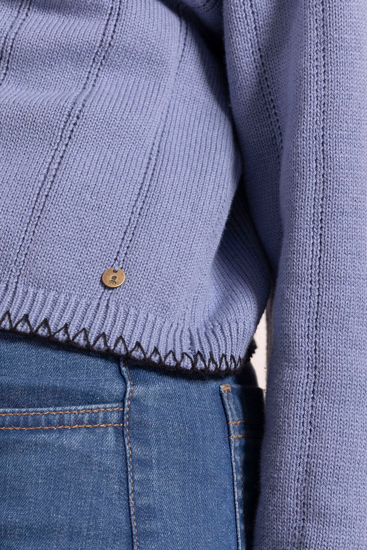 CHAQUETA PUNTO TEEN HILO CONTRASTE AZUL GRISÁCEO