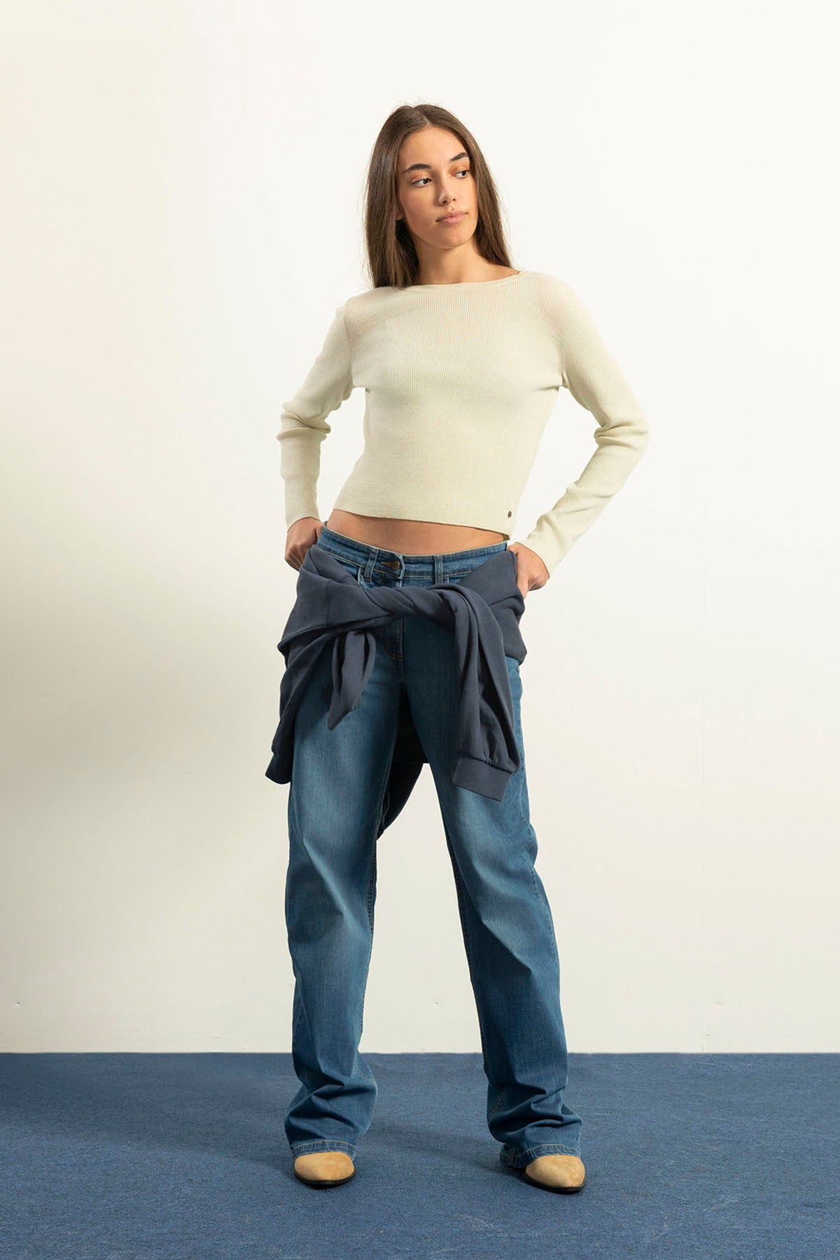 T-SHIRT DE MALHA ADOLESCENTES COM LUREX OFF-WHITE