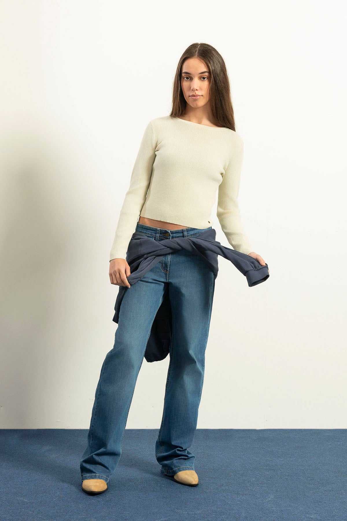 T-SHIRT DE MALHA ADOLESCENTES COM LUREX OFF-WHITE