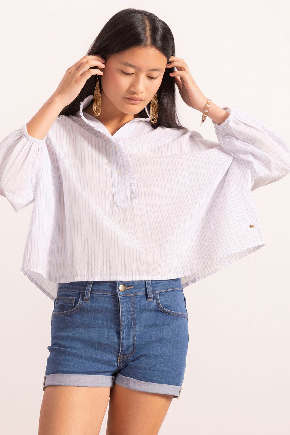 CAMISA ADOLESCENTE LUREX BRANCO PURO LISTRADO T-SHIRT