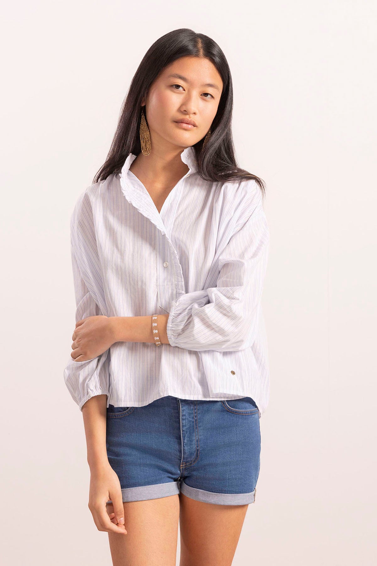 CAMISA ADOLESCENTE LUREX BRANCO PURO LISTRADO T-SHIRT