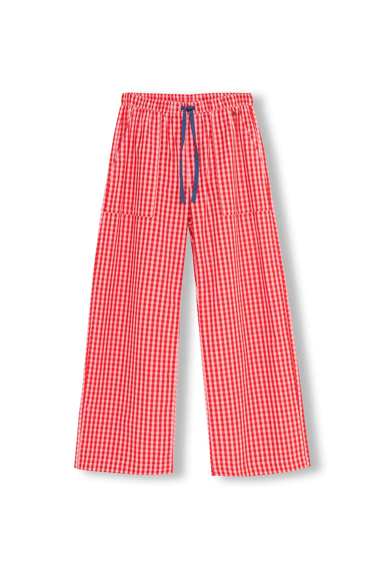 TEEN PANTS COTTON PLAID WITH PINK FLAMINGO RUBBER BANDS