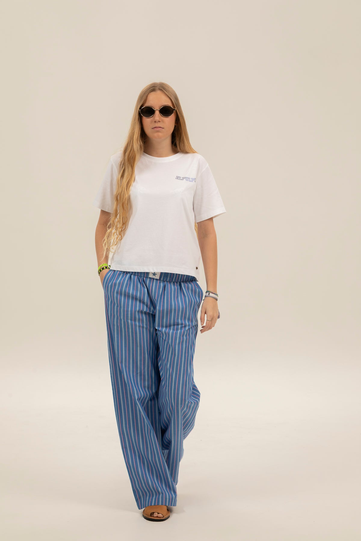 Pantalón teen fluido rayas azul