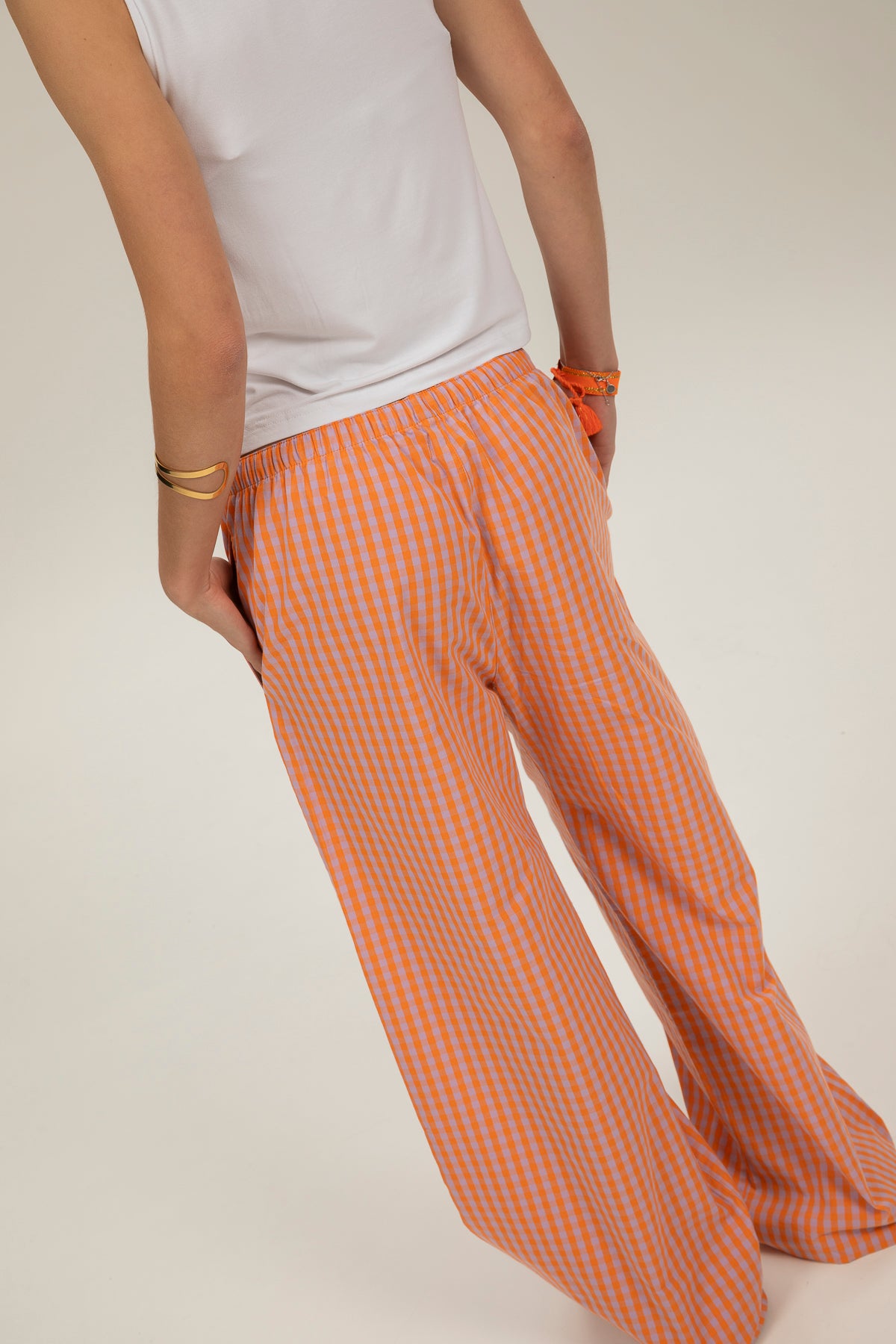 Pantalón teen cuadros vichy naranja