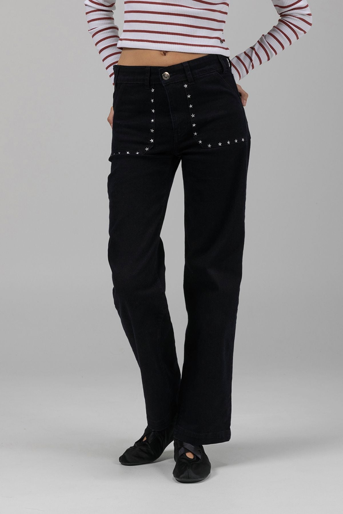BLACK DELAVÉ TEEN DENIM CULOTTE PANTS