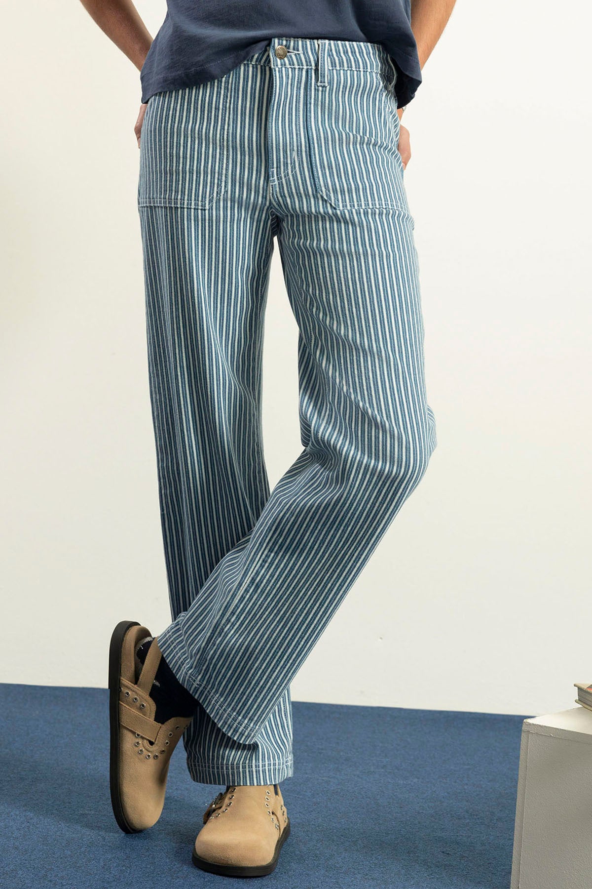CALÇAS CULOTTE JEANS ADOLESCENTES COM LISTRAS ÍNDIGO
