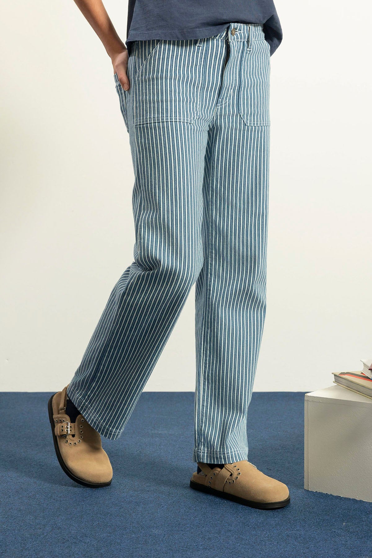 CALÇAS CULOTTE JEANS ADOLESCENTES COM LISTRAS ÍNDIGO
