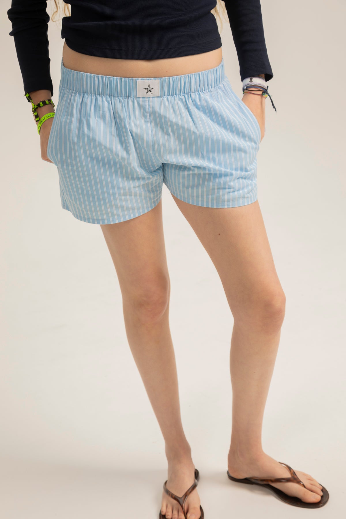 Shorts teen rayas azul medio