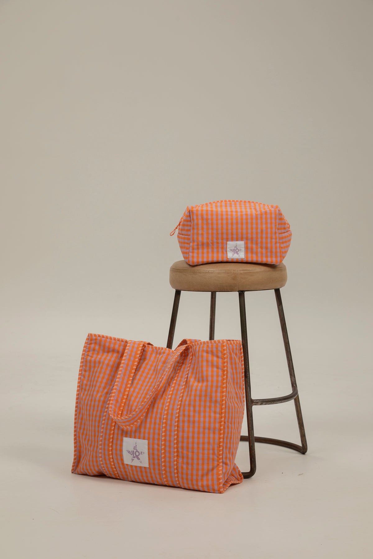 Tote bag teen cuadros vichy naranja