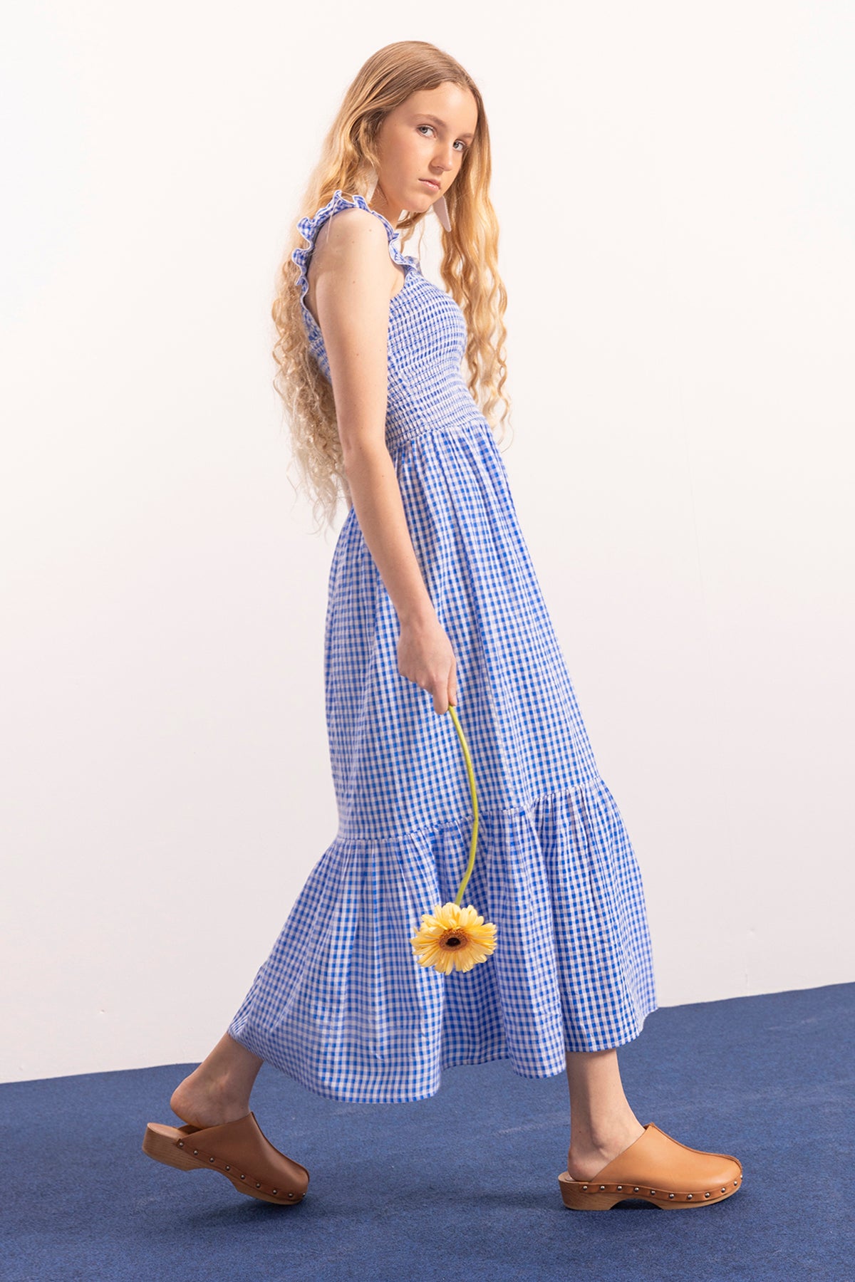 VESTIDO TEEN LARGO TIRANTE ANCHO VICHY AZUL ELÉCTRICO