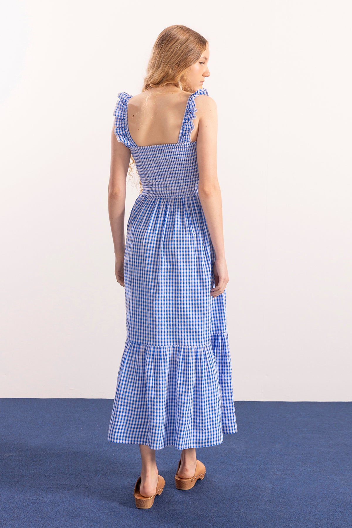 VESTIDO TEEN LARGO TIRANTE ANCHO VICHY AZUL ELÉCTRICO