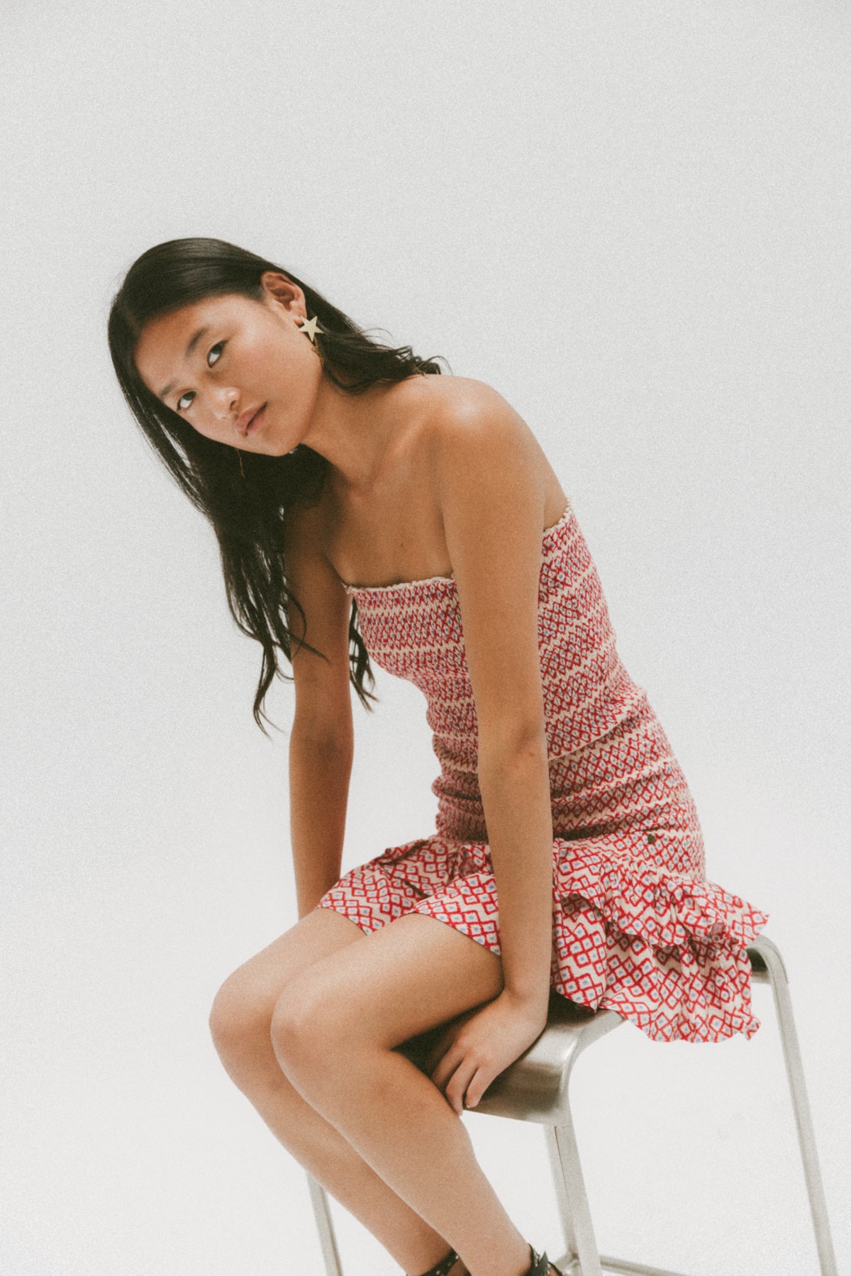 VESTIDO TEEN VOLANTES ESTAMPADO CEREZA