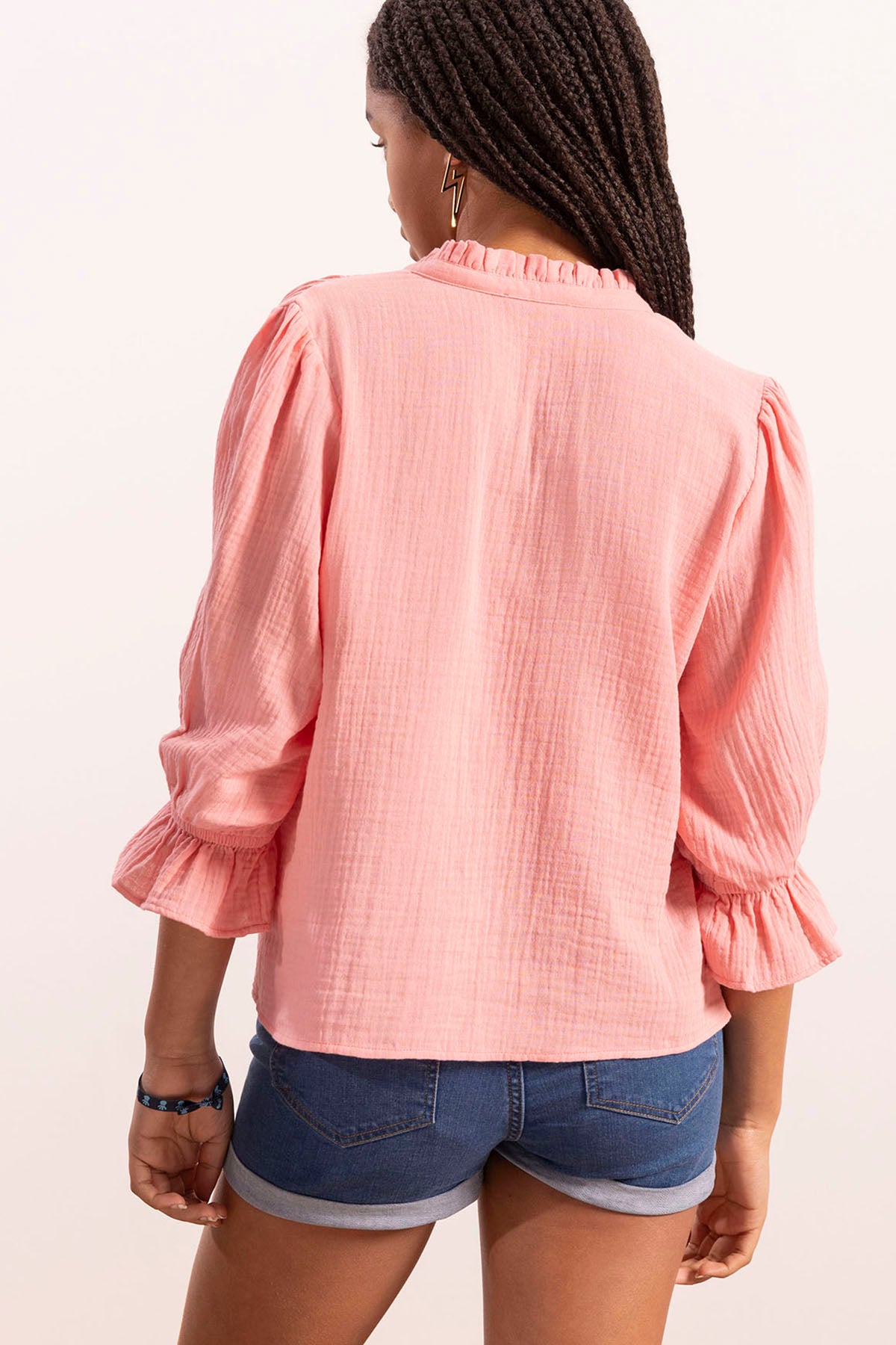 BLUSA ADOLESCENTE ROSA COM DECOTE EM V BAMBULA POWDER