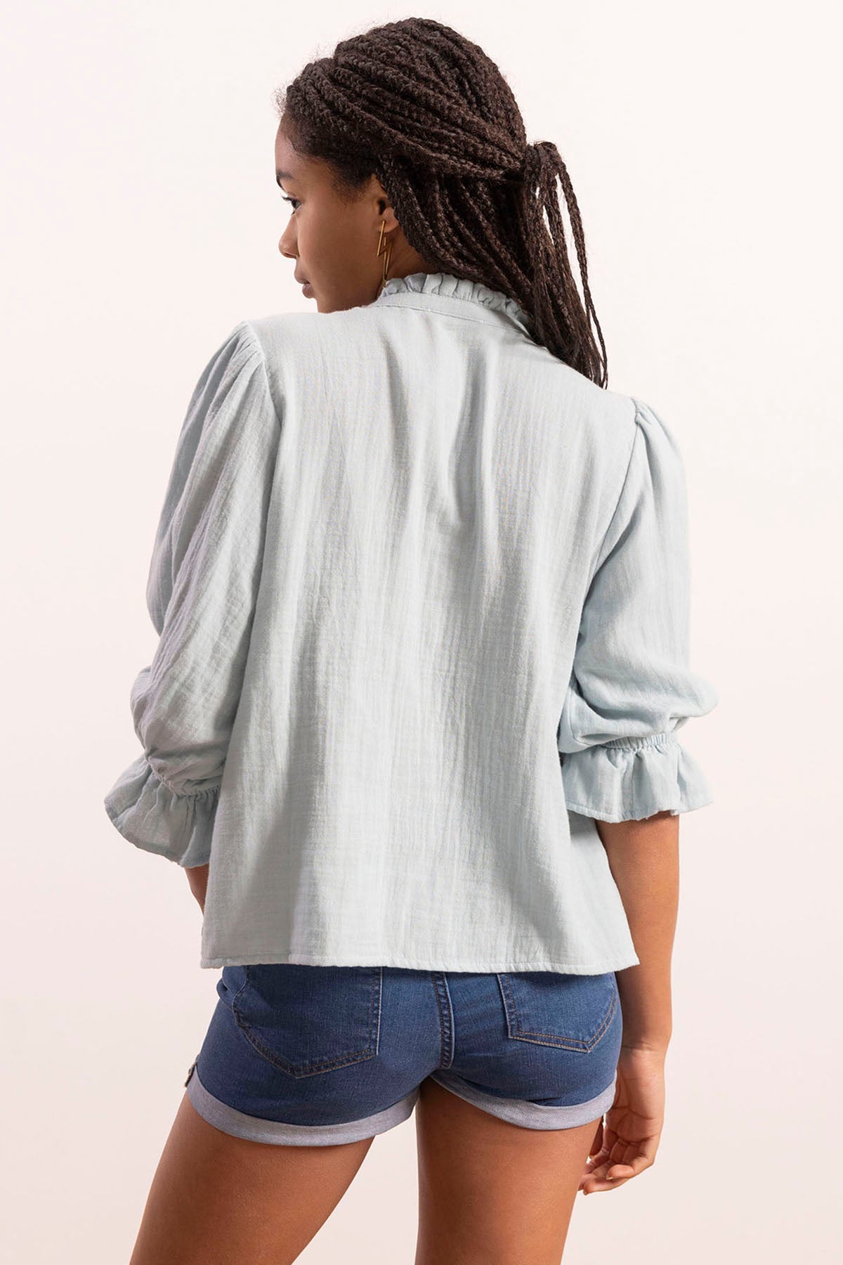 BLUSA TEEN BAMBULA COM DECOTE EM V AZUL-ESVERDEADO