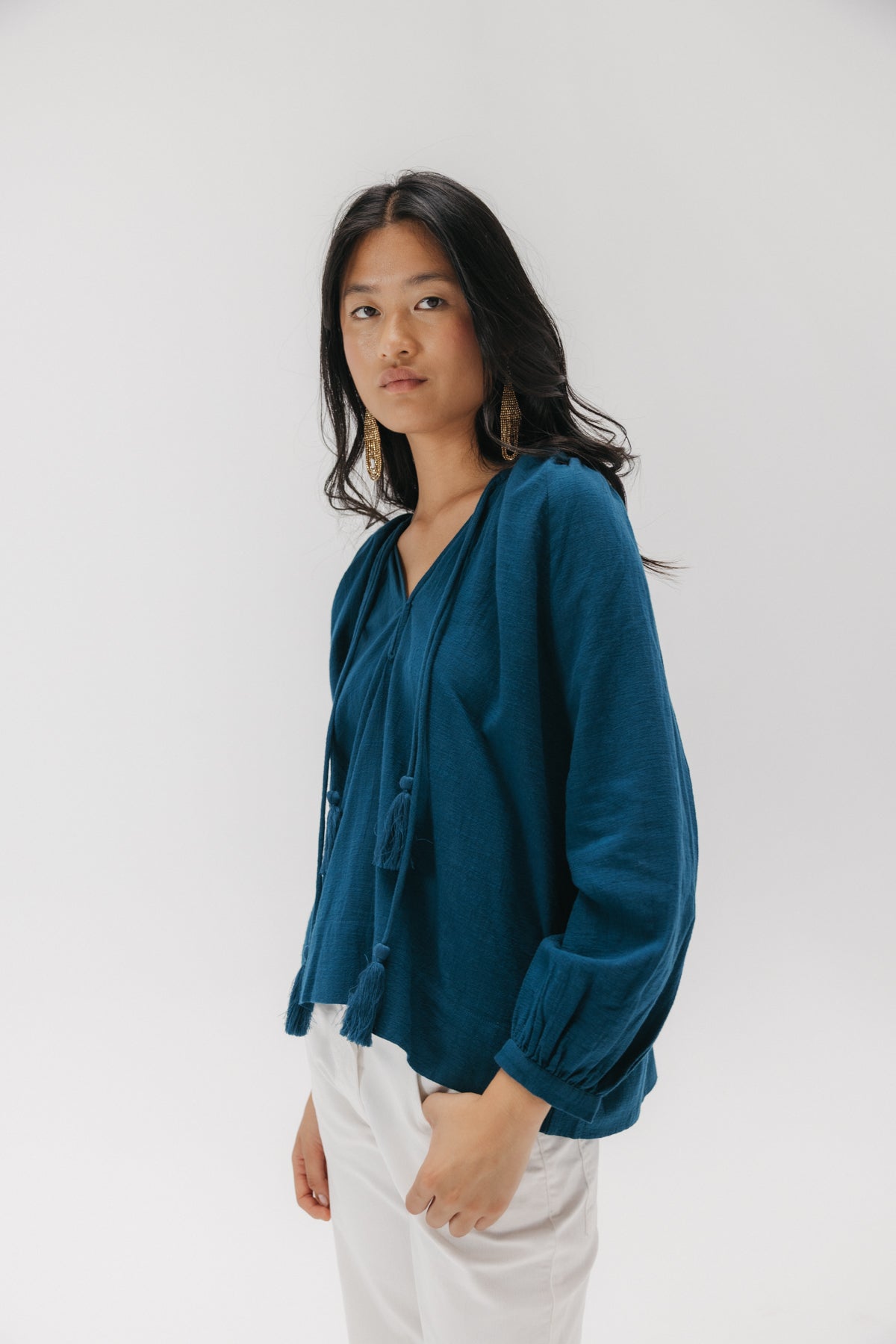 BLUSA TEEN DOBLE CORDÓN AZUL OXFORD