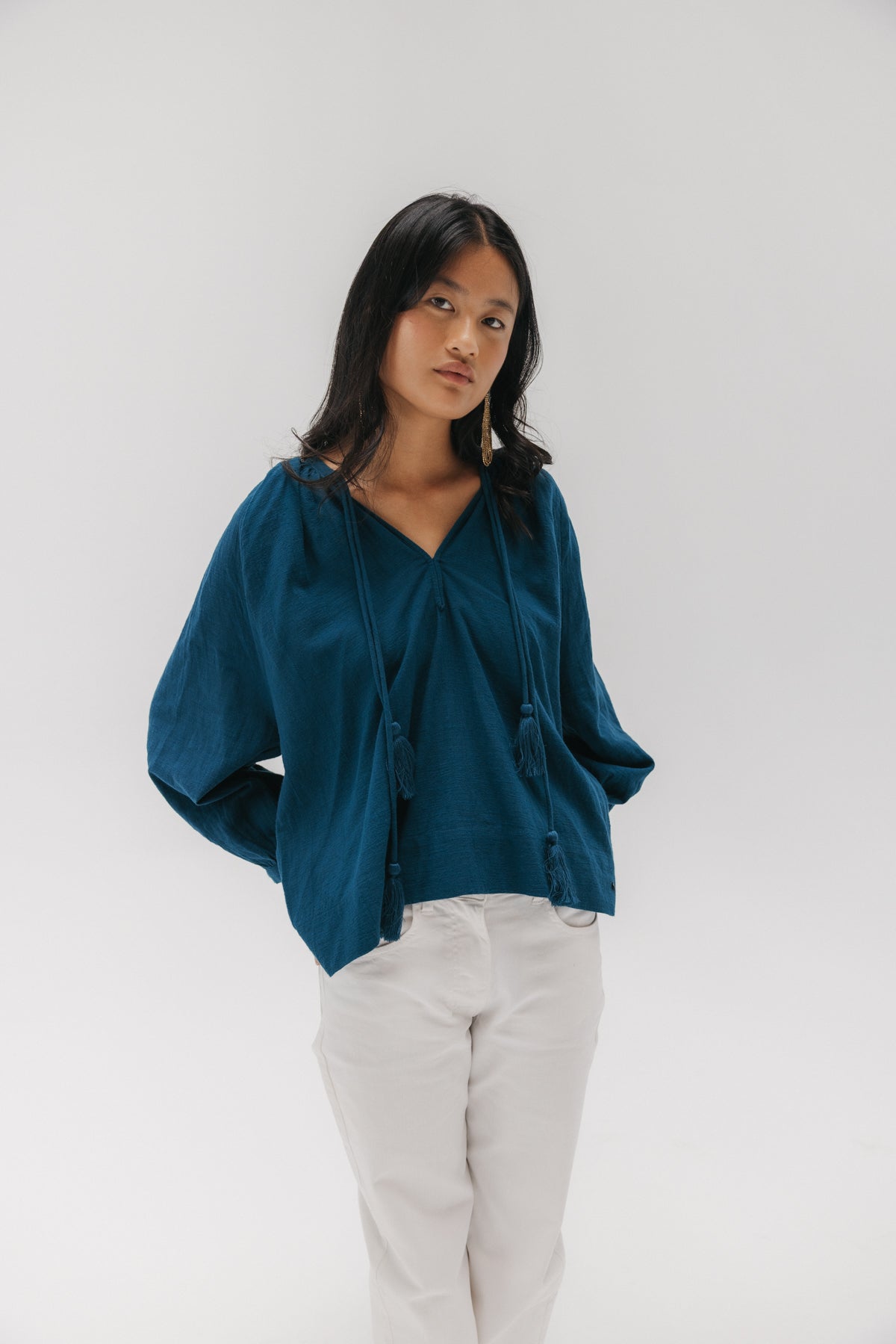 BLUSA TEEN DOBLE CORDÓN AZUL OXFORD