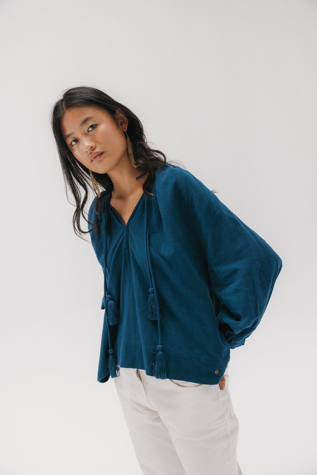 BLUSA TEEN DOBLE CORDÓN AZUL OXFORD